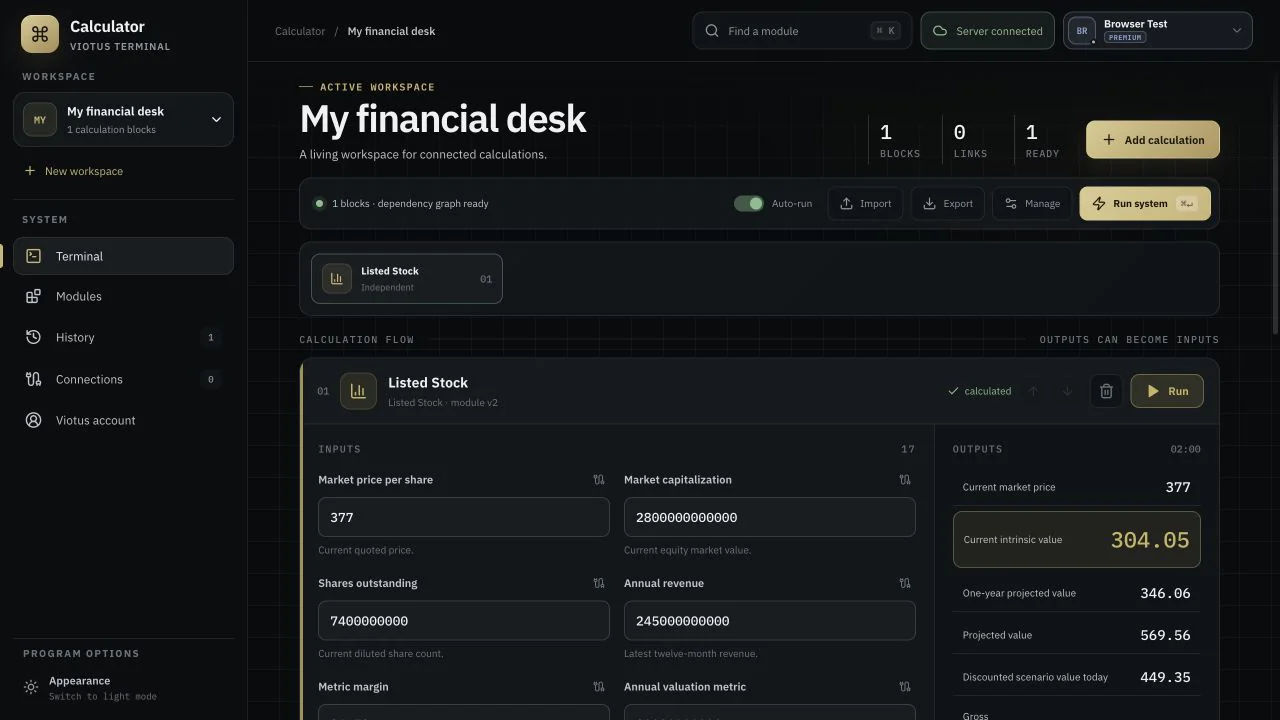Una valutazione di un’azione quotata eseguita in Calculator