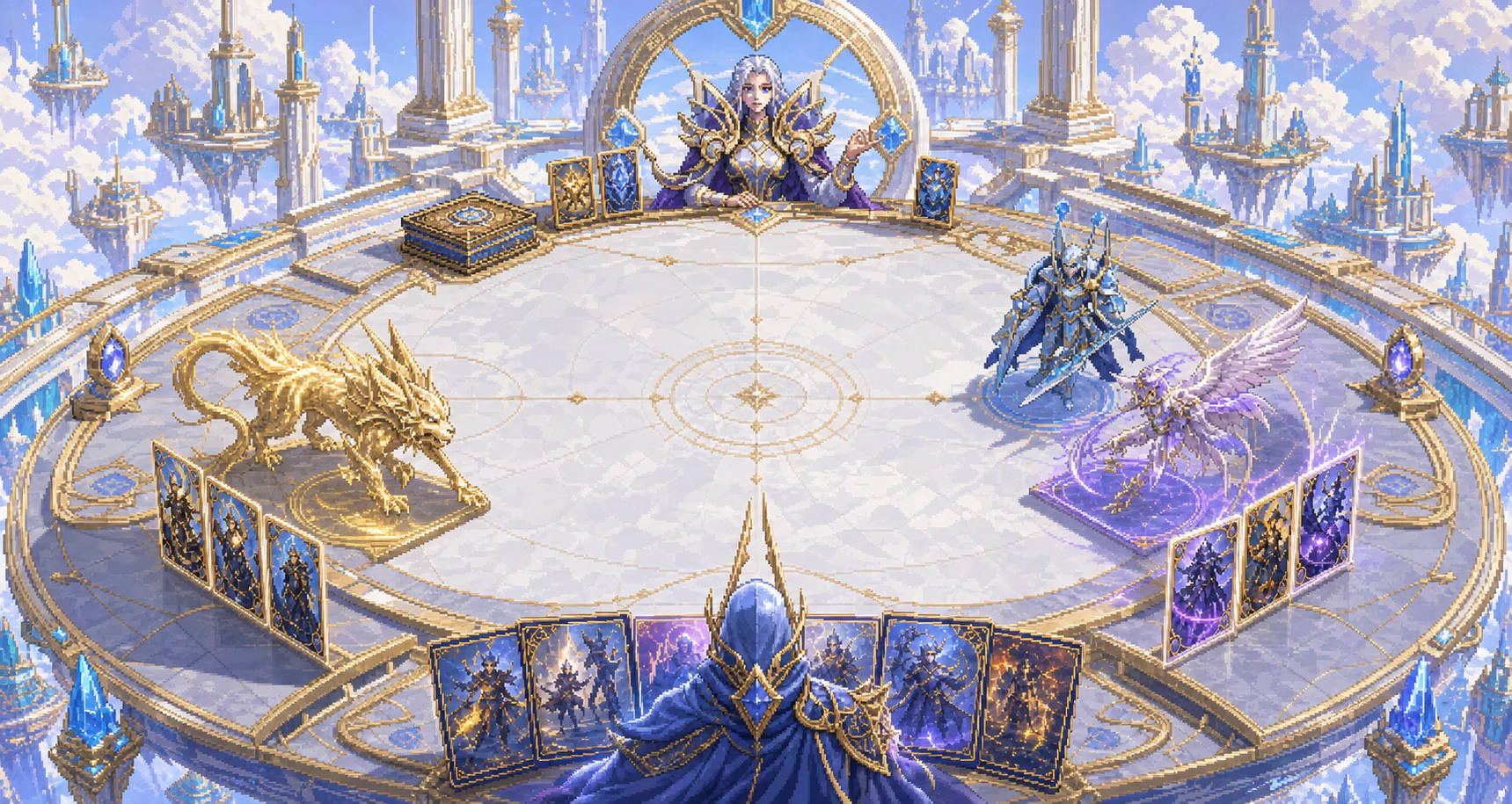 Luminous pixel-art card arena from Heroes Of Lumina