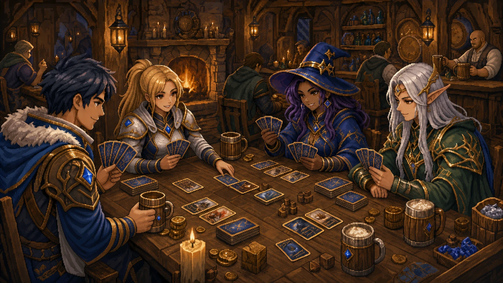 Luminous pixel-art card arena from Heroes Of Lumina