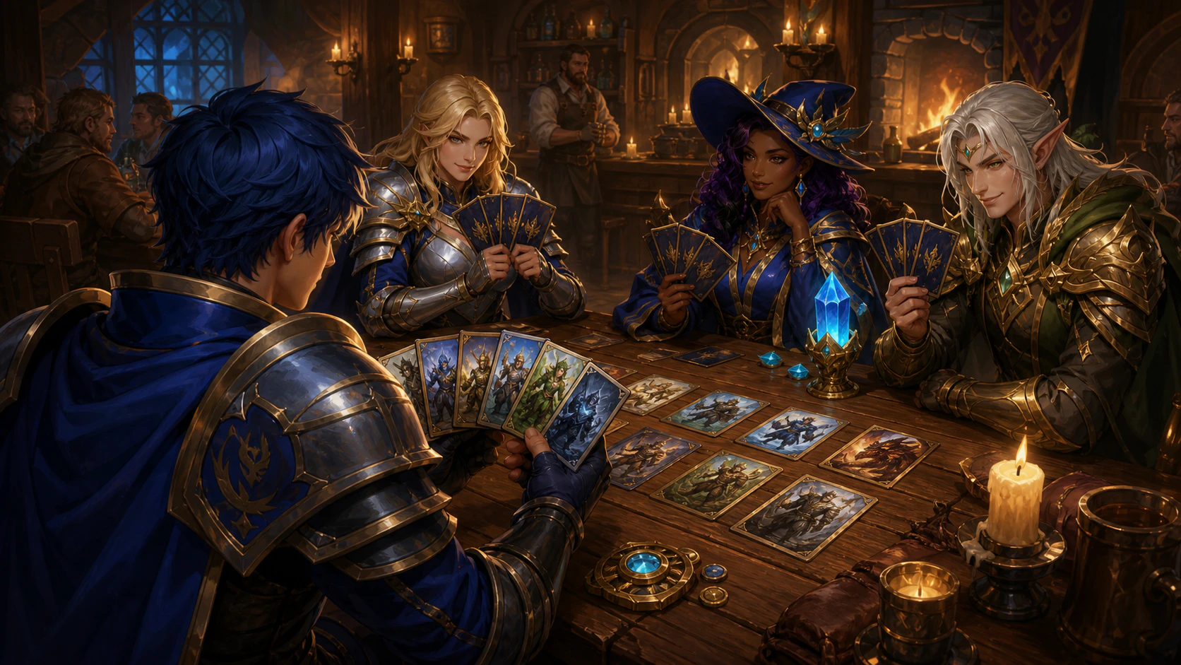 Luminous hand-painted stylized 2D fantasy card arena from Heroes Of Lumina