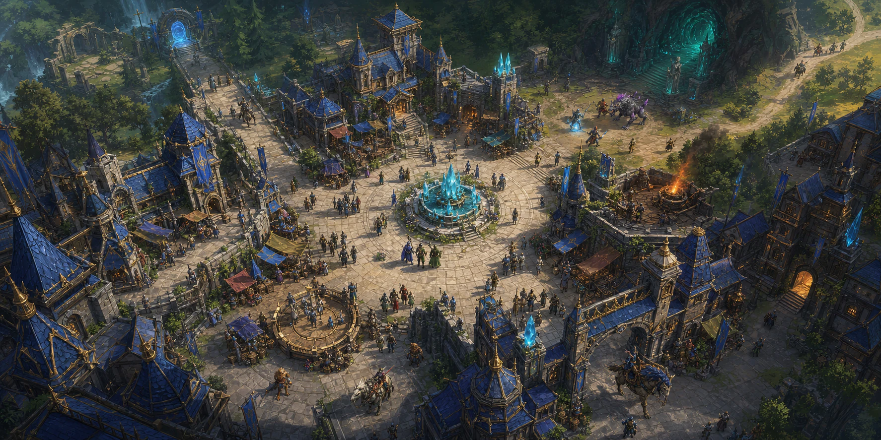 Hand-painted stylized 2D fantasy world of World Of Arcana